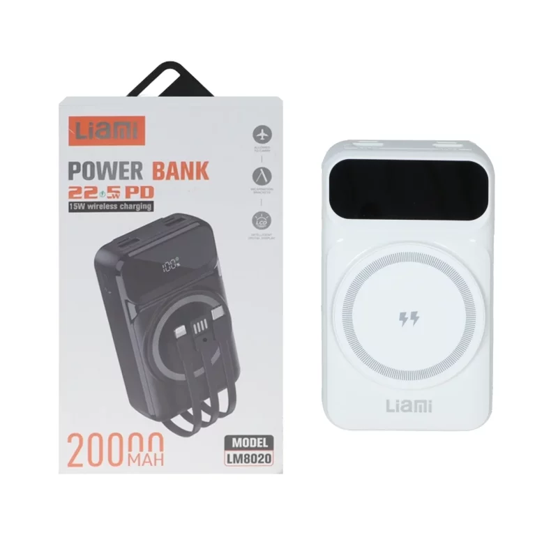پاوربانک PD و فست شارژ Liami 22.5W 20000mAh مدل LM8020 - سفید - تصویر 2