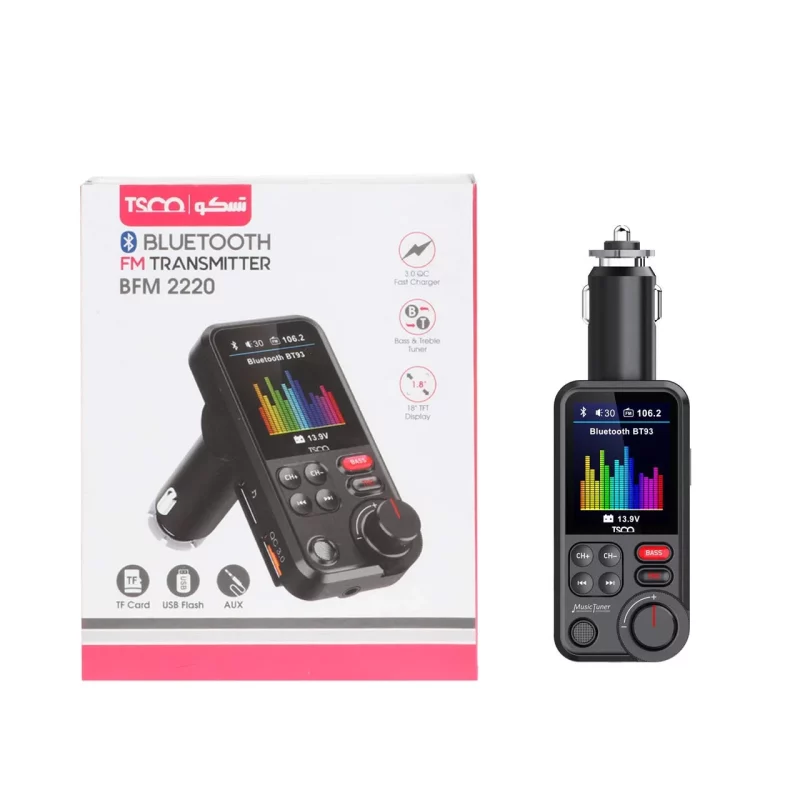 پخش کننده بلوتوث FM و شارژر فندکی خودرو Tsco مدل BFM 2220 - مشکی - تصویر 2