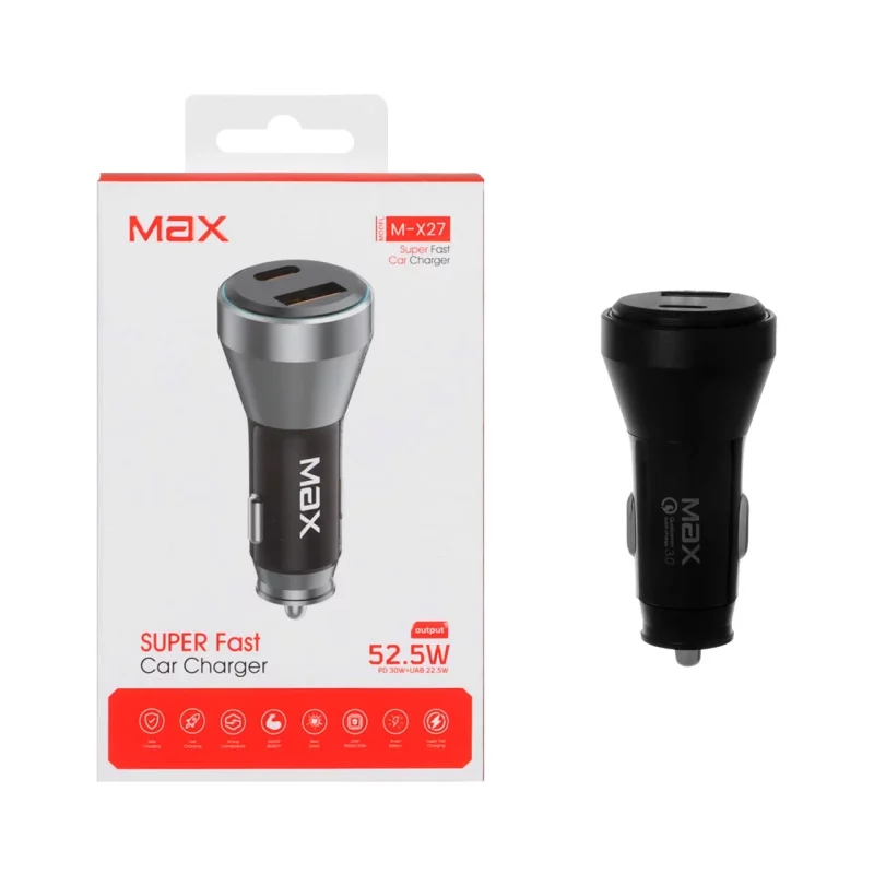 شارژر فندکی PD و فست دو پورت Max مدل M-X27 52.5W - مشکی - MMX - تصویر 2