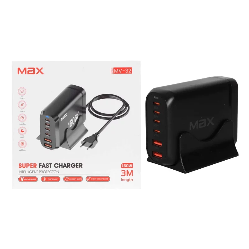 شارژر رومیزی Max مدل MV-32 160W - مشکی - MMX - تصویر 2
