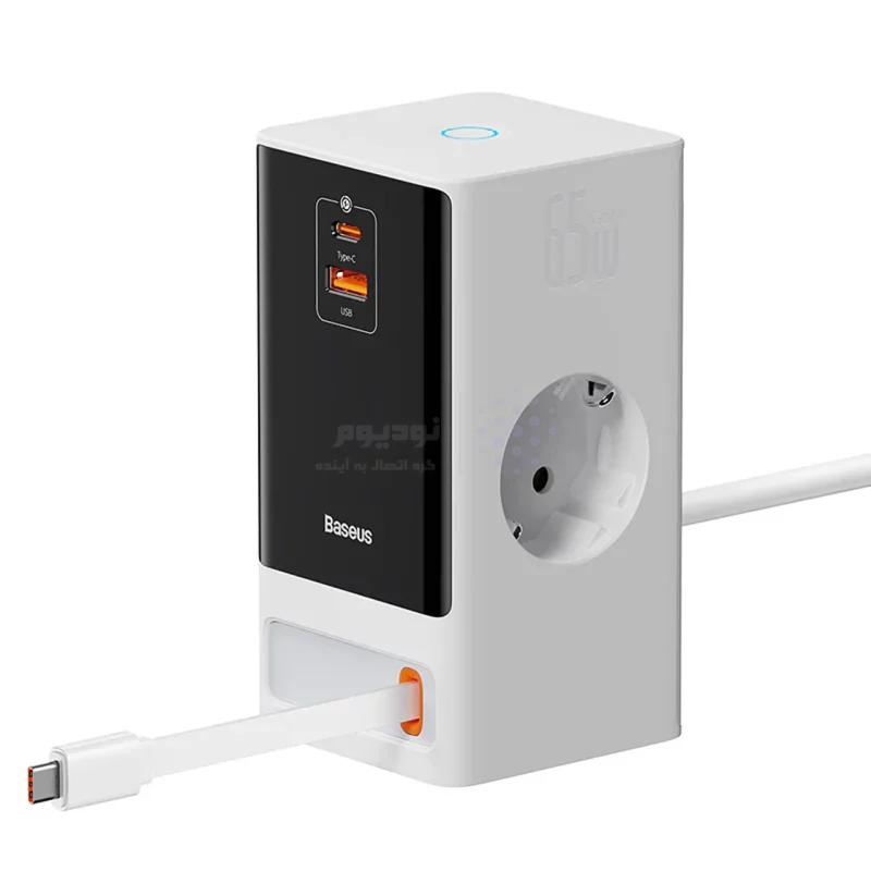 شارژر رومیزی فست چندکاره Baseus مدل PowerCombo Digital PowerStrip 65W - سفید (گارانتی آونگ) - تصویر 3