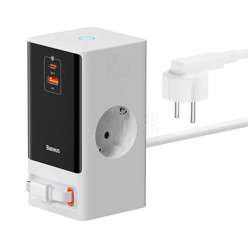 شارژر رومیزی فست چندکاره Baseus مدل PowerCombo Digital PowerStrip 65W - سفید (گارانتی آونگ) - تصویر 4