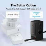 شارژر رومیزی فست چندکاره Baseus مدل PowerCombo Tower PowerStrip 65W - مشکی (گارانتی 24 ماهه آونگ) - تصویر 10