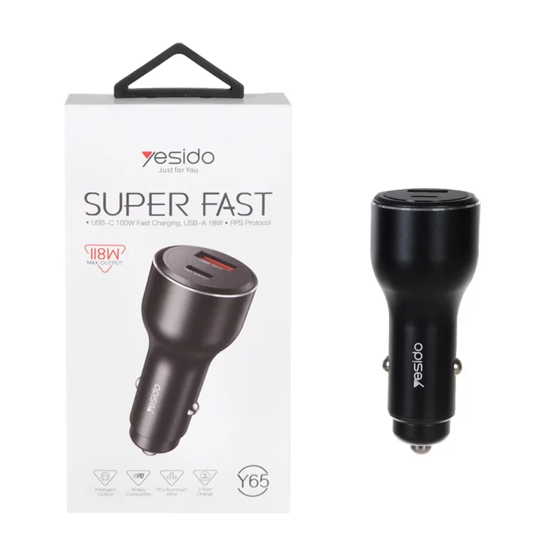 شارژر فندکی PD و فست دو پورت 118وات Yesido مدل Y65 - مشکی (گارانتی 18 ماه تعویض نیکان همراه) - تصویر 2