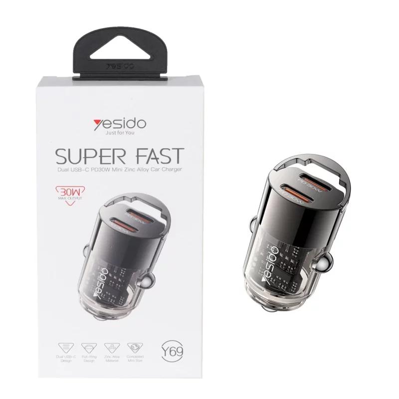 شارژر فندکی PD و فست دو پورت Yesido مدل Y69 30W - مشکی (گارانتی 18 ماه تعویض نیکان همراه) - تصویر 2