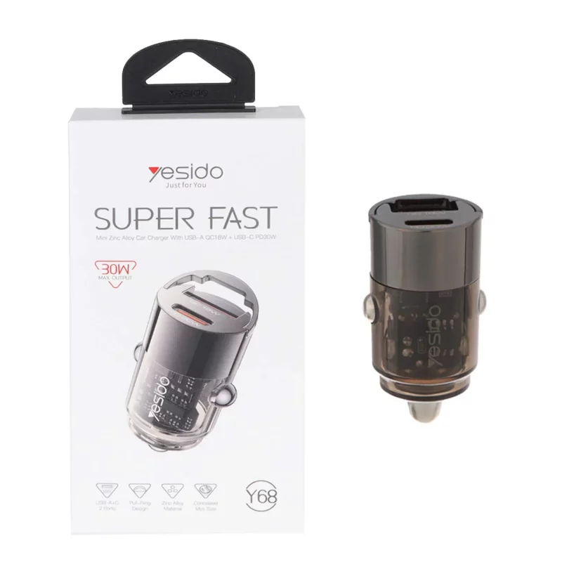 شارژر فندکی PD و فست دو پورت Yesido مدل Y68 30W - مشکی (گارانتی 18 ماه تعویض نیکان همراه) - تصویر 2