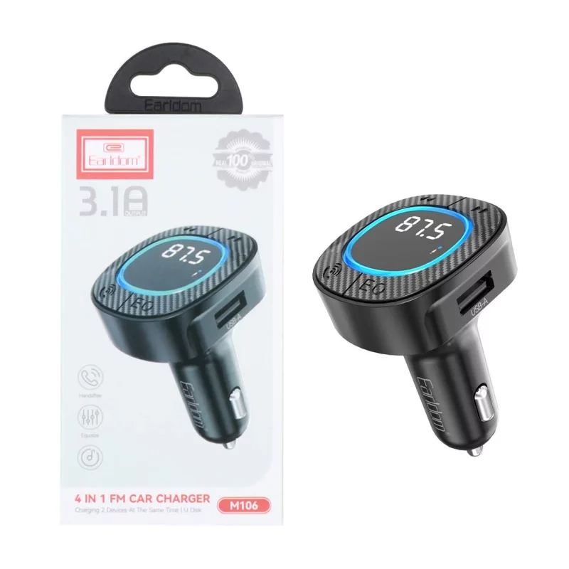 شارژر فندکی PD و فست دو پورت و گیرنده بلوتوثی Earldom FMمدل M106 - مشکی - تصویر 2
