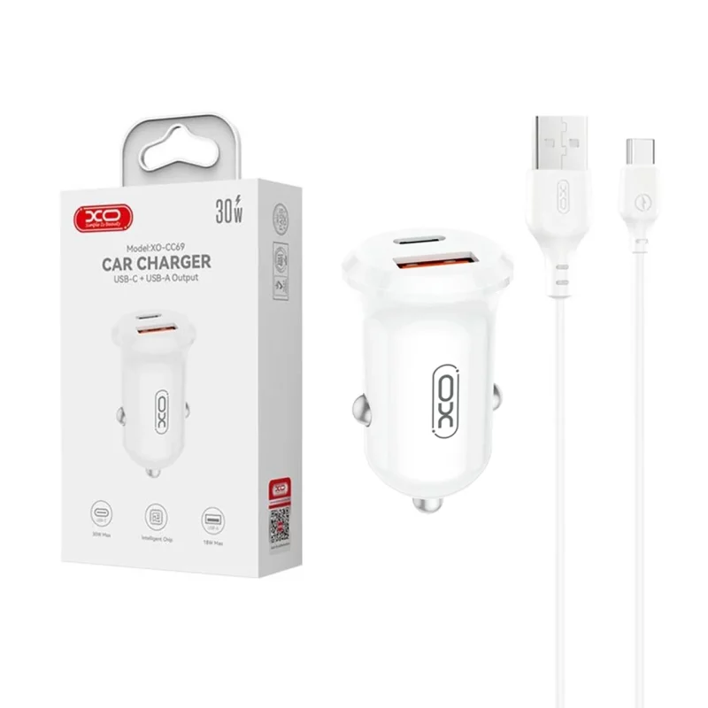 شارژر فندکی فست دو پورت XO مدل XO-CC69 30W - سفید - تصویر 2
