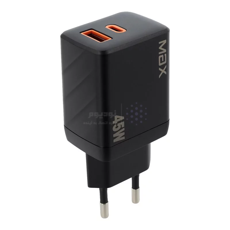 شارژر دیواری PD و فست دو پورت Max مدل MX-26 45W - مشکی - تصویر 3
