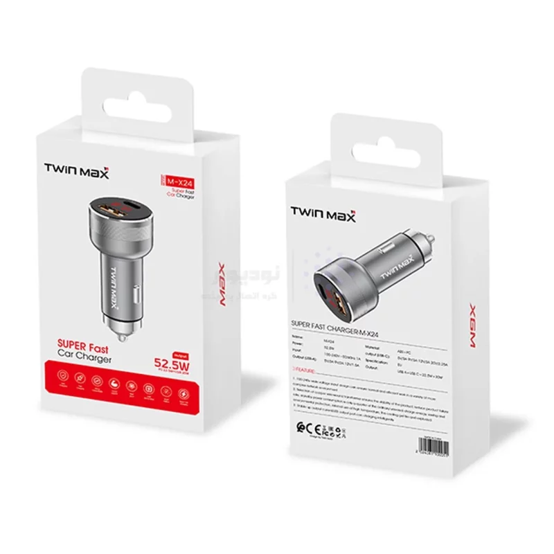 شارژر فندکی PD و فست دو پورت TwinMax مدل MX-24 52.5W - نقره ای - تصویر 4
