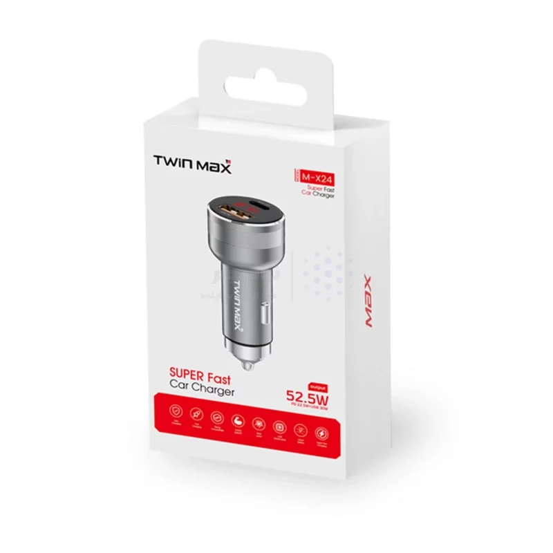 شارژر فندکی PD و فست دو پورت TwinMax مدل MX-24 52.5W - نقره ای - تصویر 5