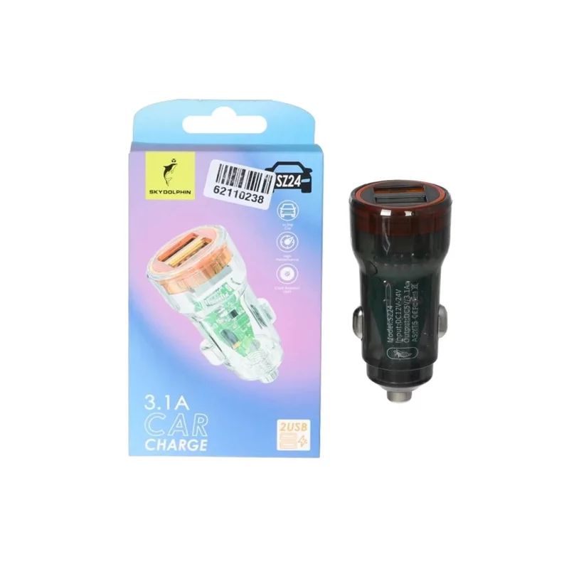 شارژر فندکی دو پورت SKY DOLPHIN مدل SZ24 - مشکی - ASP (گارانتی شش ماهه آروین) - تصویر 2