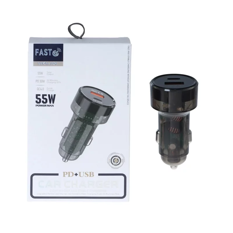 شارژر فندکی PD و فست دو پورت Fast مدل WKN-104 55W - مشکی - KZN (اصل چین) - تصویر 2