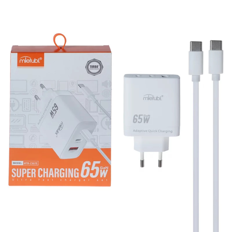 شارژر دیواری PD و فست سه پورت Mietubl مدل MTB-CS07E 65W به همراه کابل شارژ Type-C To Type-C - سفید (گارانتی شش ماهه AZR) - تصویر 2