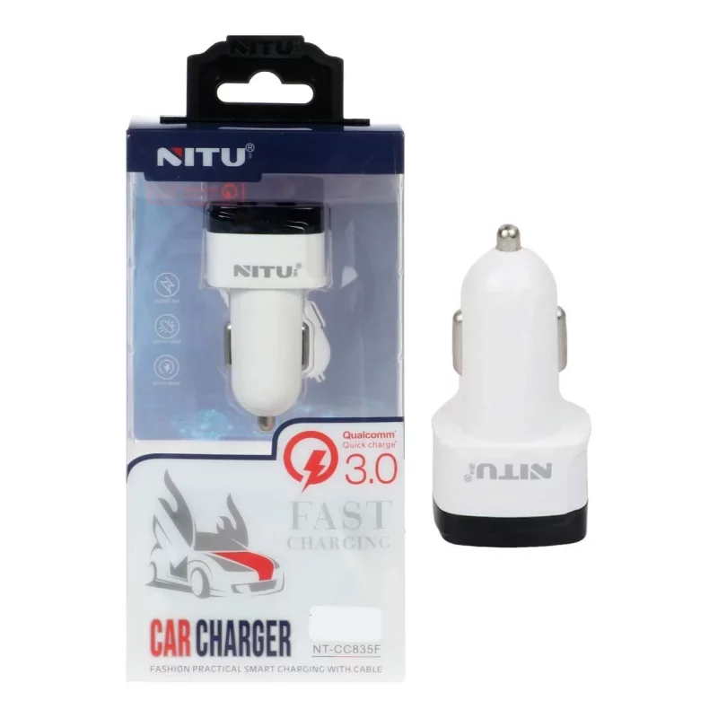 شارژر فندکی فست دو پورت NITU مدل CC835F - سفید مشکی (گارانتی 18 ماه تعویض نیکان همراه) - تصویر 2