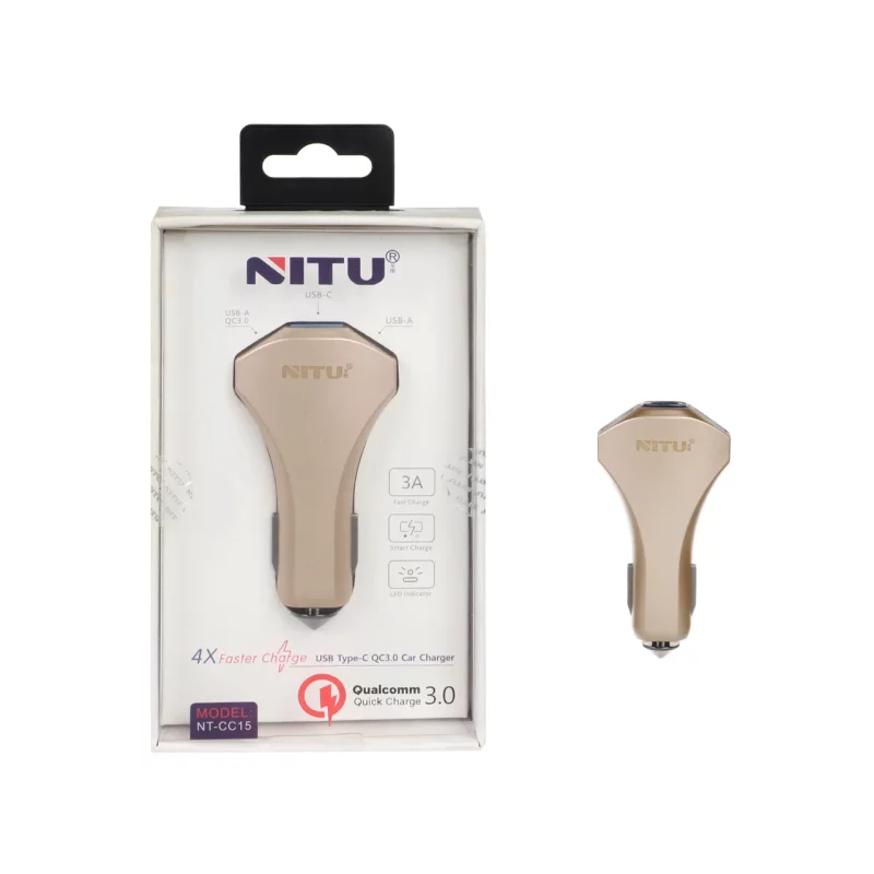 شارژر فندکی فست دو پورت NITU مدل CC15 - طلایی (گارانتی 18 ماه تعویض نیکان همراه) - تصویر 2