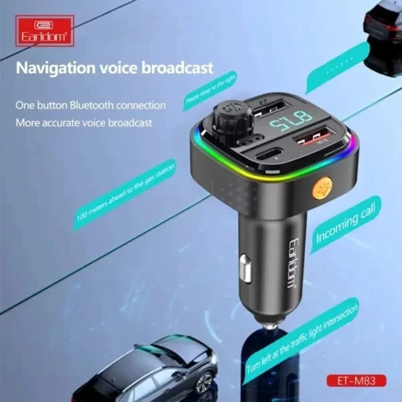 شارژر فندکی و پخش کننده بلوتوثی دو پورت Earldom مدل ET-M83 - مشکی - تصویر 3