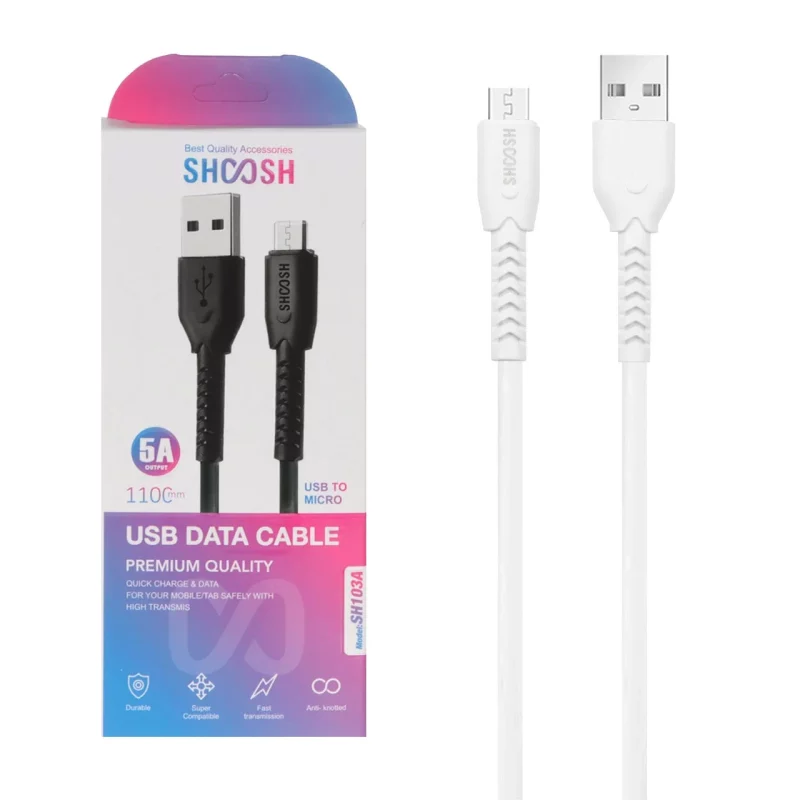 کابل شارژ 1.1 متری فست اندروید Shoosh مدل SH103A - سفید - SMO - تصویر 2