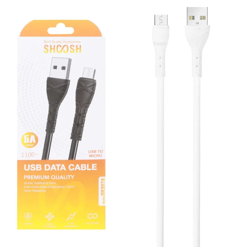 کابل شارژ 1.1 متری فست اندروید Shoosh مدل SH207A - سفید - SMO - تصویر 2