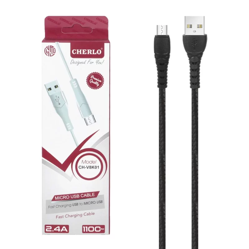 کابل شارژ کنفی 1.1 متری فست اندروید CHERLO مدل V8-K01 - مشکی - SMO - تصویر 2