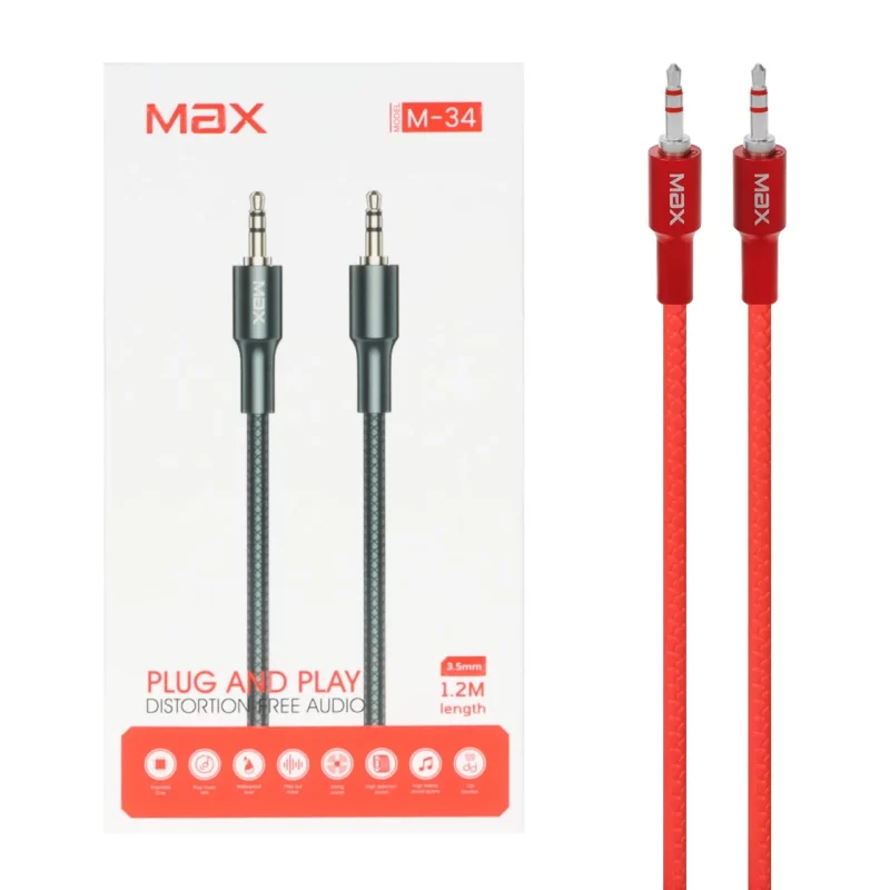 کابل 1.2 متری Max Aux مدل M-34 - قرمز - MMX - تصویر 2