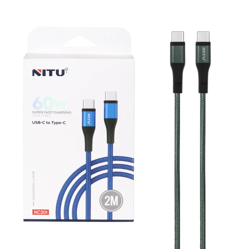 کابل شارژ سوپر فست 2 متری NITU Type-C to Type-C مدل NC201 - سبز (گارانتی 18 ماه تعویض نیکان همراه) - تصویر 2