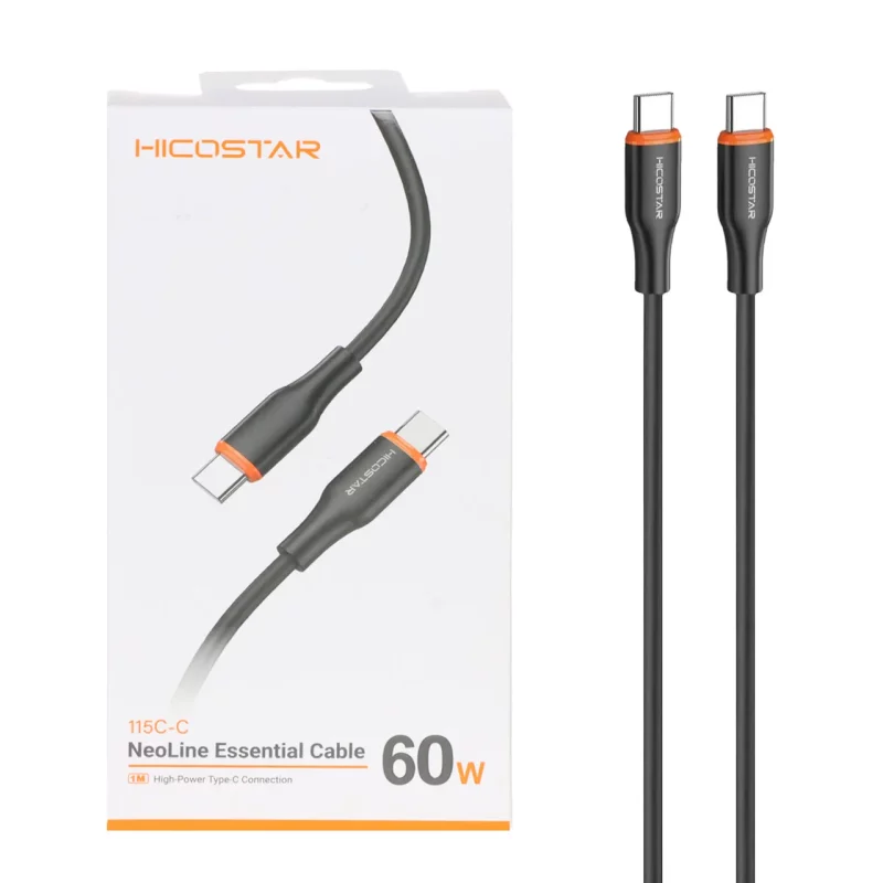 کابل شارژ فست Hicostar Type-C to Type-C مدل 115C-C 60W - مشکی - تصویر 2