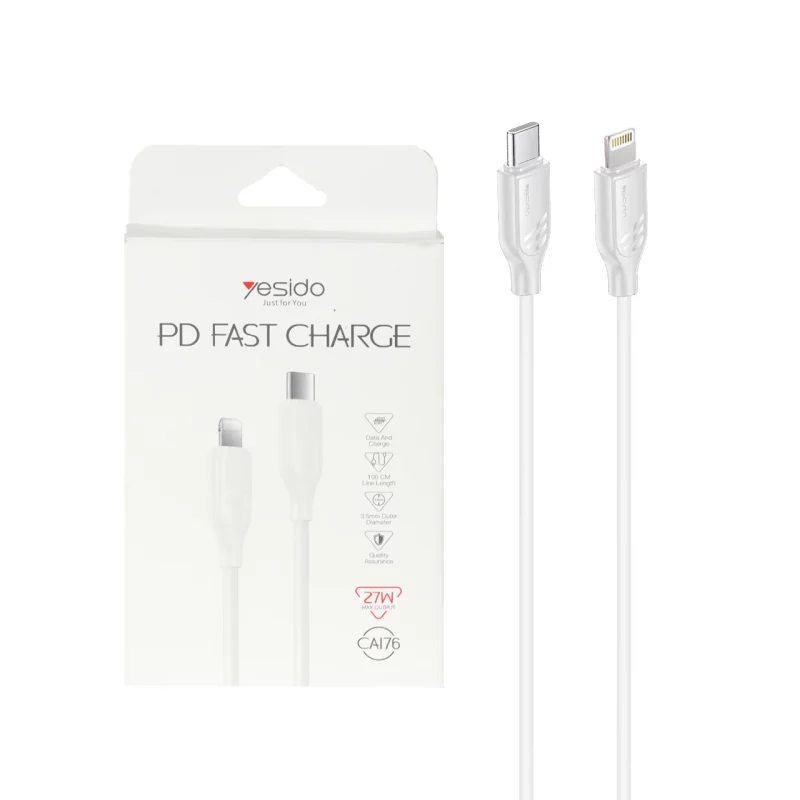 کابل شارژ فست Yesido Type-C to Lightning مدل CA176 27W - سفید (گارانتی 18 ماه تعویض نیکان همراه) - تصویر 2