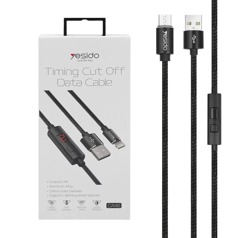 کابل شارژ اندروید yesido Timing Cut Off Data-CA46-مشکی (گارانتی 18 ماه تعویض نیکان همراه) - تصویر 2