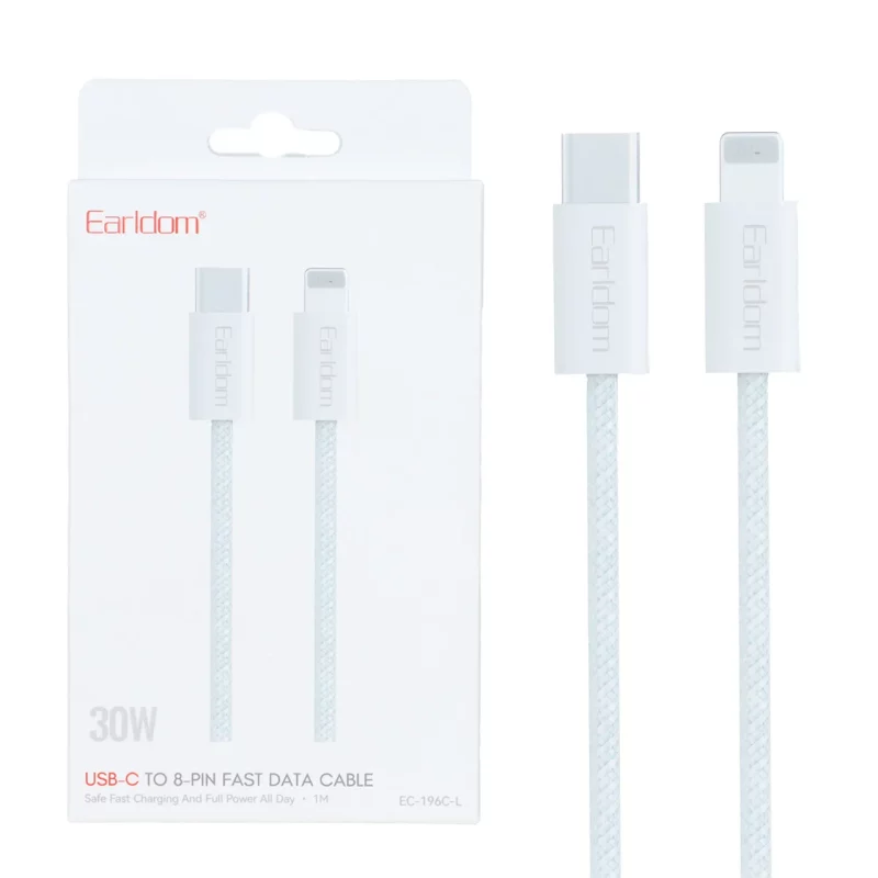 کابل شارژ PD و فست Earldom Type-C to Lightning مدل EC-196C-L 30W - سفید - تصویر 2