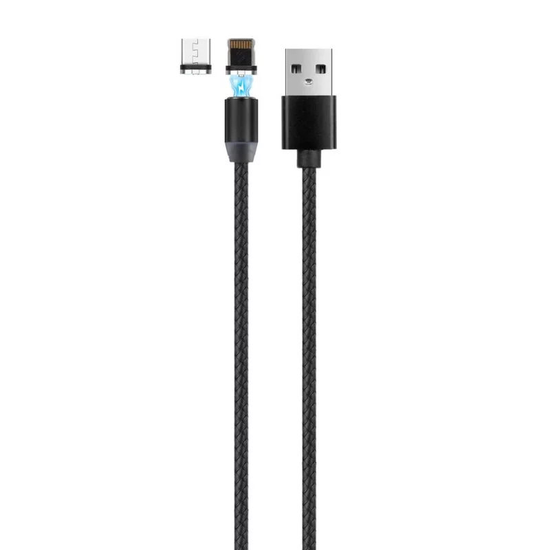 کابل شارژ مگنتی دوکاره MicroUSB / Lightning - مشکی - فله - MN(بدون پک) - تصویر 2