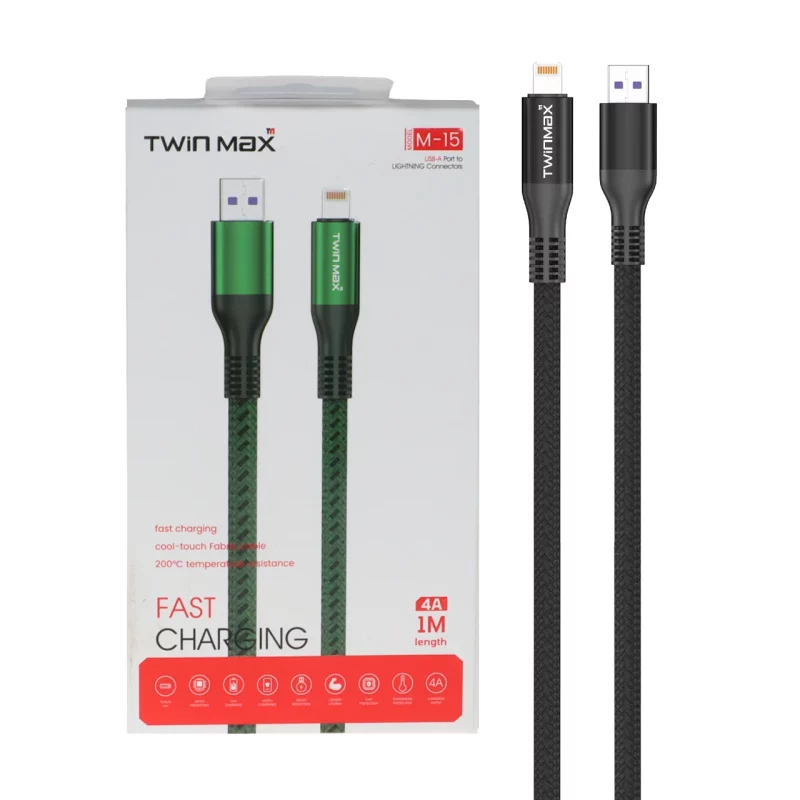 کابل شارژ فست آیفون TwinMax مدل M-15 - مشکی - تصویر 2