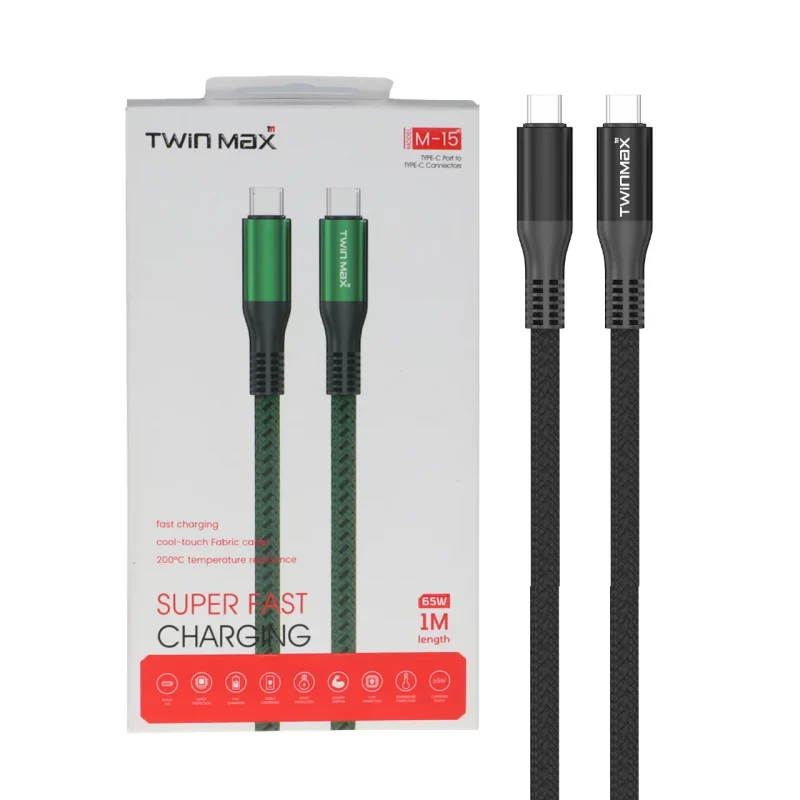 کابل شارژ فست TwinMax Type-C to Type-C مدل M-15 65W - مشکی - تصویر 2