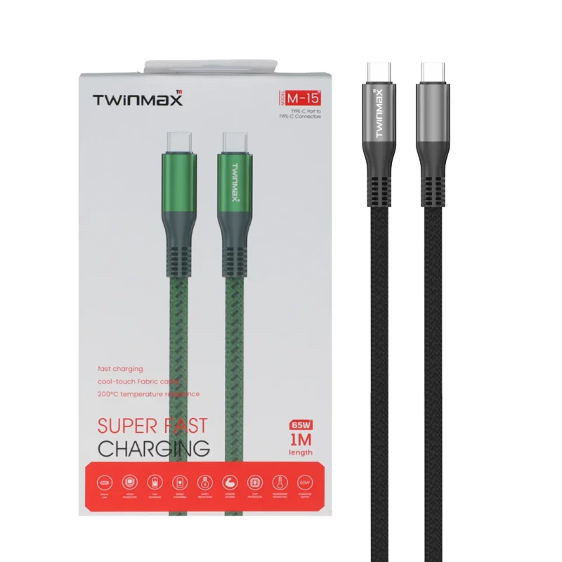 کابل شارژ فست TwinMax Type-C To Type-C مدل M-15 65W - خاکستری - تصویر 2