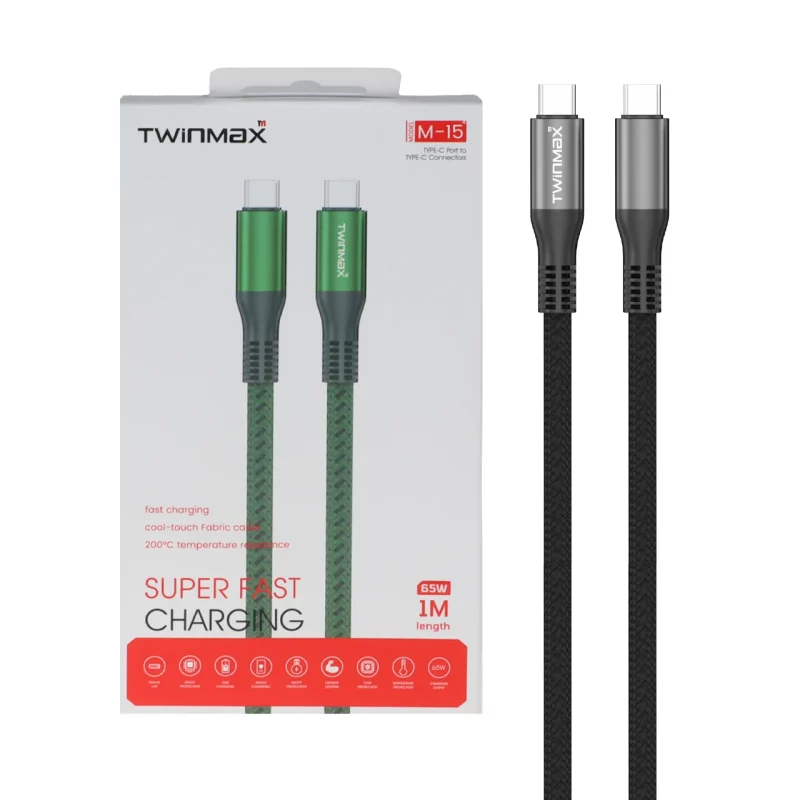 کابل شارژ فست TwinMax Type-C To Type-C مدل M-15 65W - نقره ای - تصویر 2