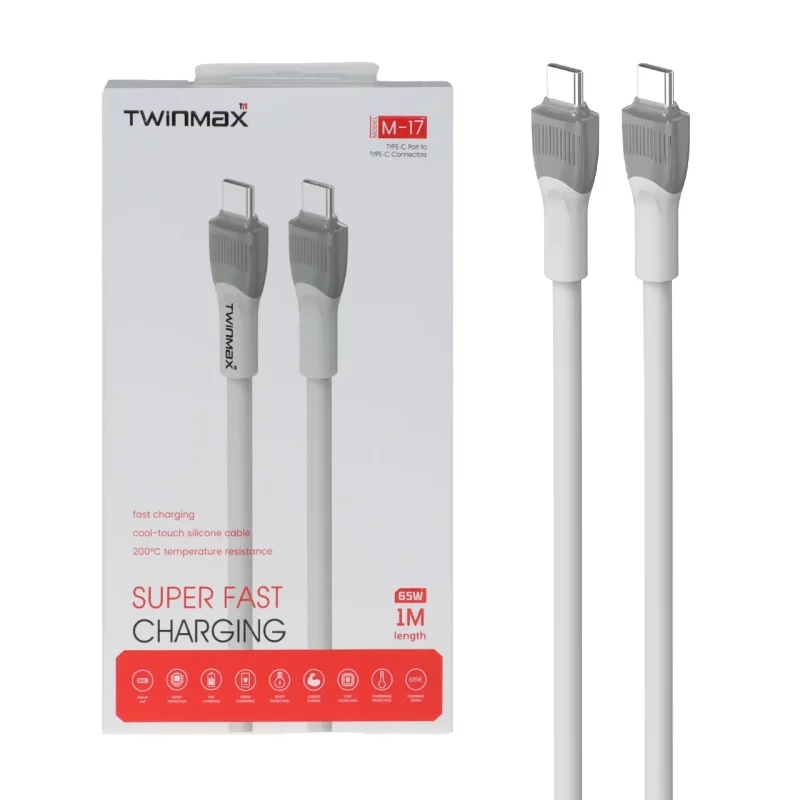 کابل شارژ فست TwinMax Type-C to Type-C مدل M-17 65W - طوسی - تصویر 2