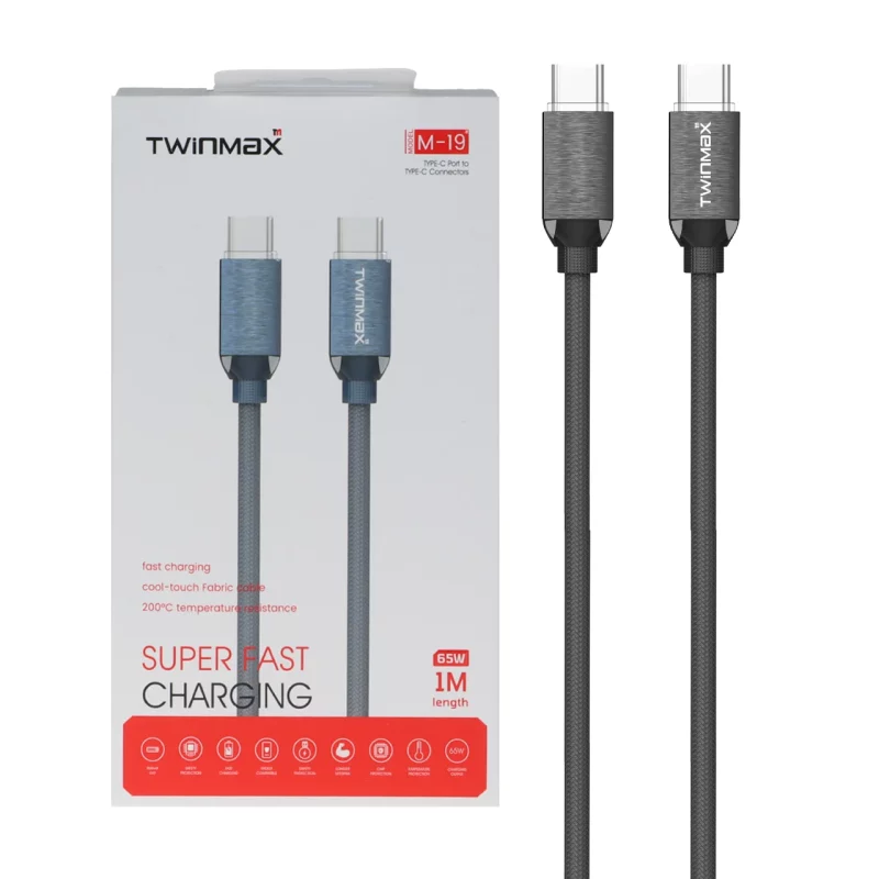 کابل شارژ فست TwinMax Type-C to Type-C مدل M-19 65W - خاکستری - MMX - تصویر 2