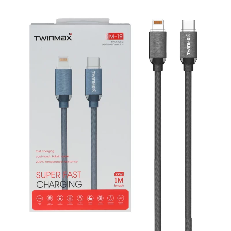 کابل شارژ فست TwinMax Type-C to Lightning مدل M-19 27W - خاکستری - MMX - تصویر 2