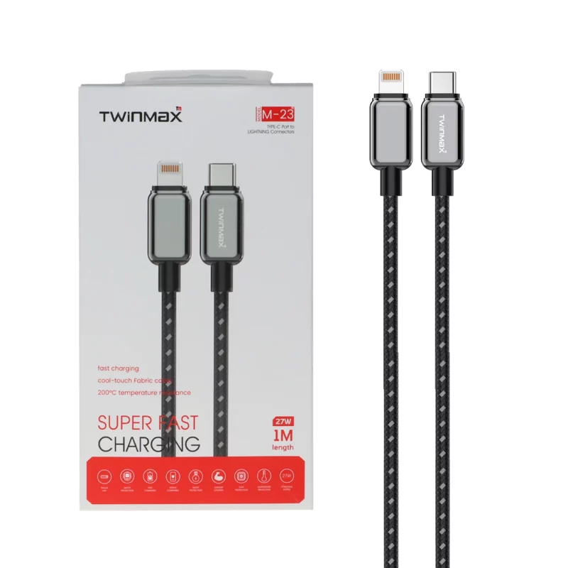کابل شارژ فست TwinMax Type-C to Lightning مدل M-23 27W - مشکی - تصویر 2