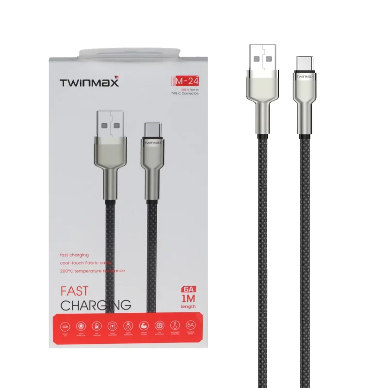 کابل شارژ فست TwinMax Type-C مدل M-24 - مشکی نقره ای - تصویر 2