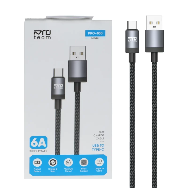 کابل شارژ فست Pro team Type-C مدل Pro-100 - خاکستری - MMX - تصویر 2