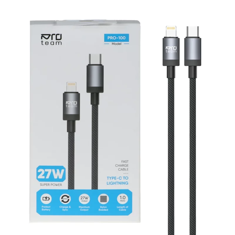 کابل شارژ فست Pro team Type-C to Lightning مدل Pro-100 27W - خاکستری - MMX - تصویر 2