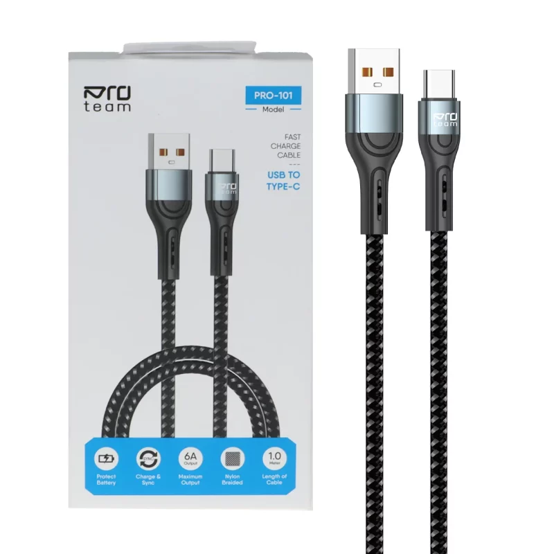 کابل شارژ فست ProTeam Type-C مدل Pro-101 - مشکی - تصویر 2