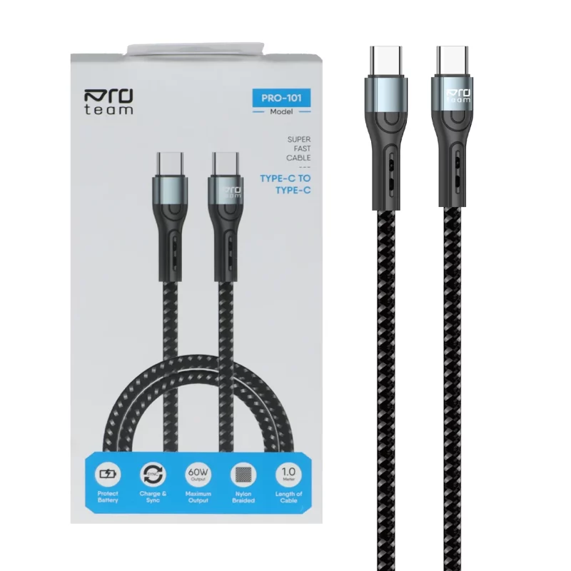 کابل شارژ فست ProTeam Type-C To Type-C مدل Pro-101 60W - مشکی - تصویر 2