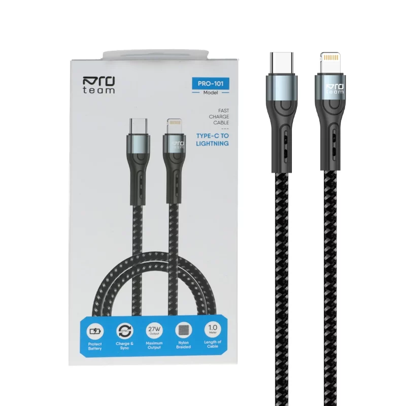 کابل شارژ فست ProTeam Type-C To Lightning مدل Pro-101 27W - مشکی - تصویر 2