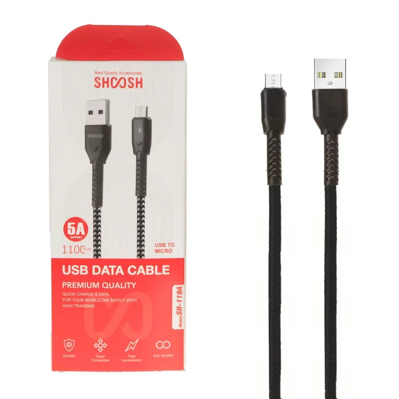 کابل شارژ 1.1 متری فست اندروید Shoosh مدل SH119A - مشکی - SMO - تصویر 2
