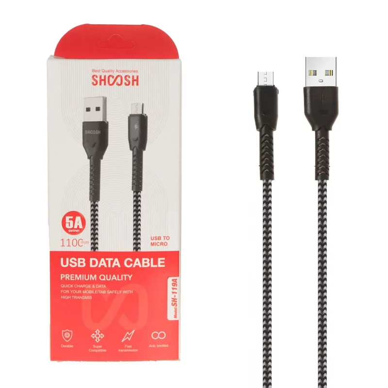 کابل شارژ 1.1 متری فست اندروید Shoosh مدل SH119A - مشکی سفید - SMO - تصویر 2