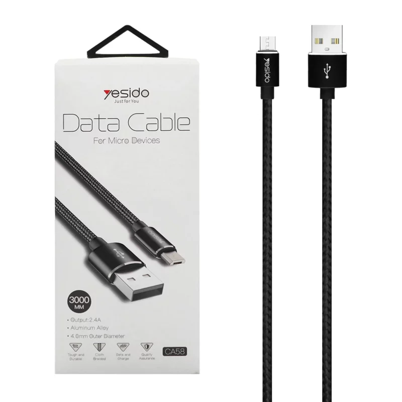 کابل شارژ فست 3 متری اندروید yesido مدل CA58-مشکی (گارانتی 18 ماه تعویض نیکان همراه) - تصویر 2