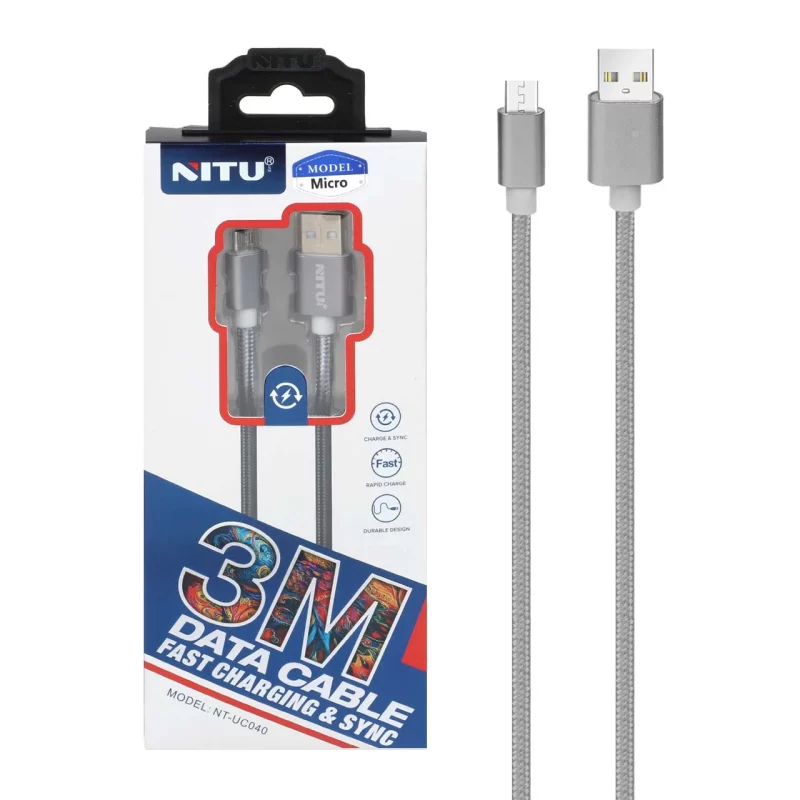 کابل شارژ 3 متری فست اندروید NITU مدل UC040 - نقره ای (گارانتی 18 ماه تعویض نیکان همراه) - تصویر 2