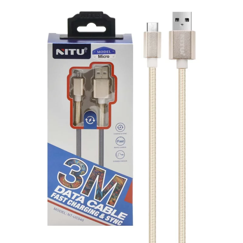 کابل شارژ 3 متری فست اندروید NITU مدل UC040 - طلایی (گارانتی 18 ماه تعویض نیکان همراه) - تصویر 2